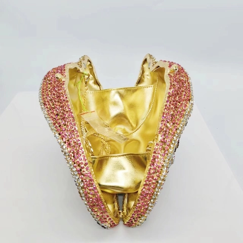 Conch Shell Shaped Rhinestone Studded Metal Hollow Out Luxury Evening Clutch Bag For Women