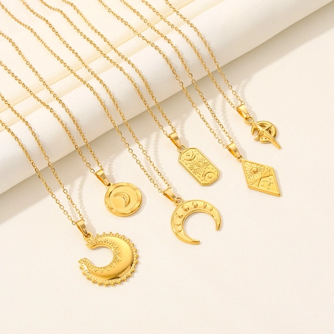 Stainless Steel Celestial Pendant Necklace 18K Gold Plated Bohemian Moon Sun Star All Seeing Eye Charm Necklace For Women