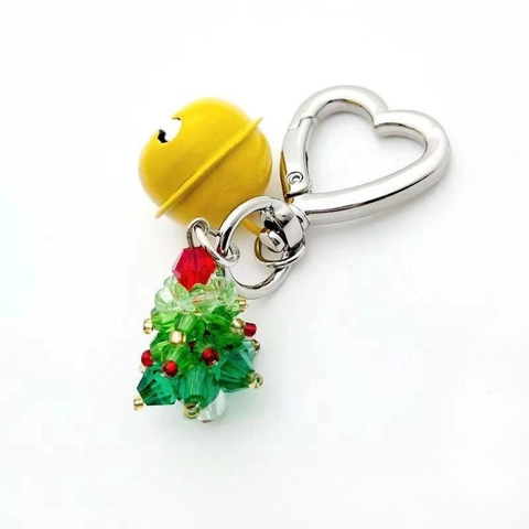 Kerstboom Kristal Kralen Sleutelhanger Met Hart Haak Ster Bel Groen Rood Vakantie Tas Hanger Voor Vrouwen Auto Decoratie Cadeau