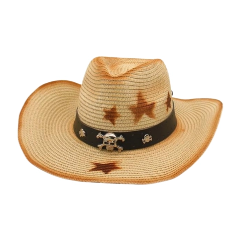 Δυτικό Cowboy Ψάθινο Καπέλο Με Αστέρια Φαρδύ Γείσο Αντηλιακή Προστασία Καλοκαιρινή Παραλία Με Δερμάτινη Ζώνη Και Σχοινί