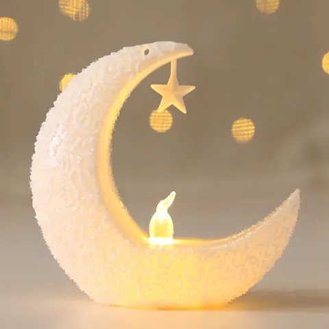 Moon Star LED Candle Holder PP Plastic Flameless Flickering Lamp Ramadan Eid Mubarak Middle Eastern Style Decoration