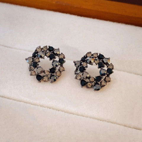 Orecchini A Lobo Circolari Gotici Vintage Con Strass Neri Rame Gioielli Geometrici Perno Orecchino Argento