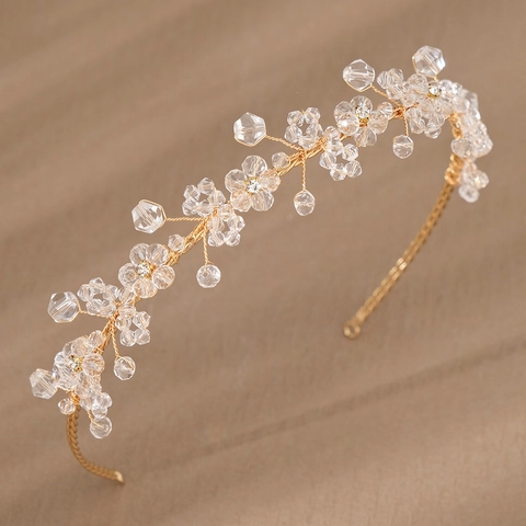 Cerchietto E Orecchini Da Sposa Fatti A Mano Floreali Lega Strass Cristallo Künstliche Perle Imitazione Accessorio Capelli