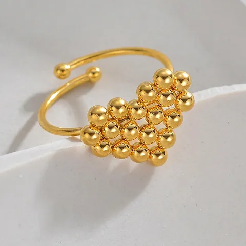 Minimalistischer Edelstahl Perlen Herz Offener Ring Vergoldet Verstellbar Kleine Perlen Herzförmiger Fingerring Für Damen Mode Schmuck