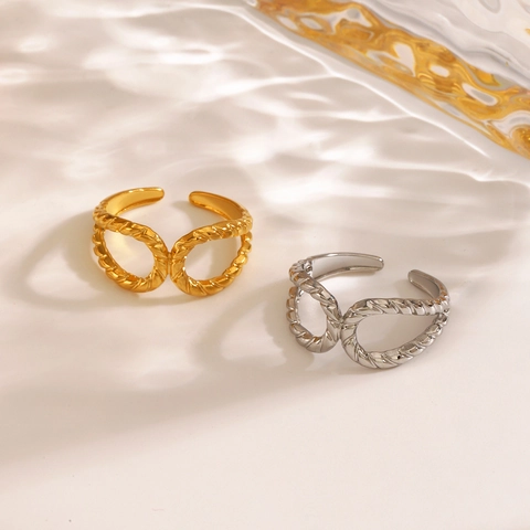 Anillo Gota De Agua Hueco De Acero Inoxidable Cuerda Trenzada Doble Capa Ajustable Abierto Joyas Minimalistas Para Mujeres