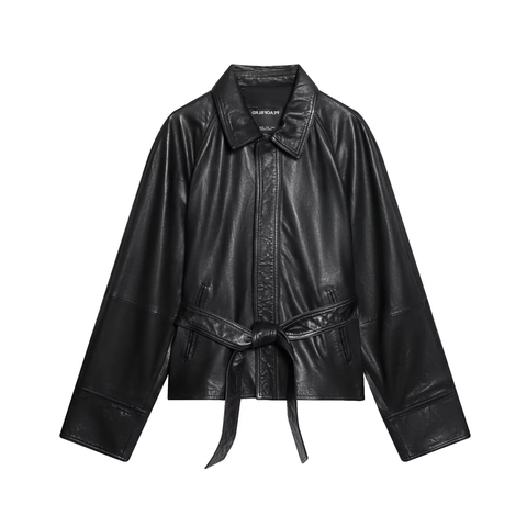 Giacca In Ecopelle Da Donna PU Maniche Lunghe Colletto Rovesciato Cintura Streetwear Nero Moda Casual