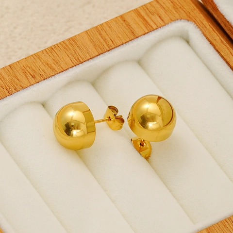 Hemispherical Stud Earrings 18K Gold Plated Stainless Steel Smooth Ball Geometric Minimalist Trendy Jewelry For Women