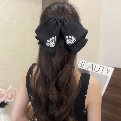 Grande Molletta Per Capelli Con Fiocco In Raso Sorprendente Dettagli In Strass Copricapo Elegante Da Donna