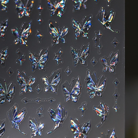 Holographic Butterfly Nail Art Stickers Laser Star Patterns PET Adhesive Ultra Thin Dark Sweet Cool Style For Manicure