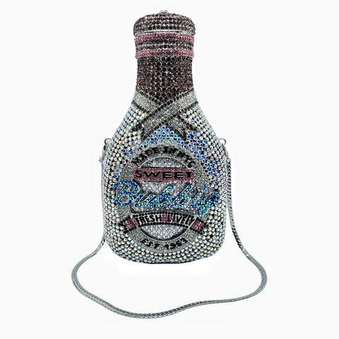 Borsa Da Sera Con Strass A Forma Di Bottiglia Di Champagne Pochette Da Festa Con Cristalli E Tracolla A Catena Guscio Rigido Lusso Per Donna