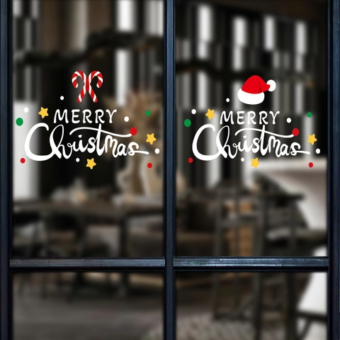 Christmas Window Stickers Static Cling PVC Reusable Dual Sided Color Santa Snowman Tree Festive Glass Decor Holiday