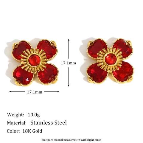 Pendientes De Flores Acero Inoxidable Chapado En Oro 18K Corazón Circón Floral Retro Joyería Elegante Para Mujeres