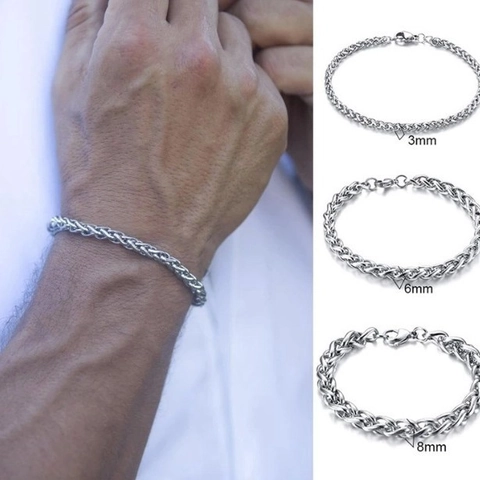 Bracciale A Catena Spiga Intrecciata Hip Hop Uomo Donna Acciaio Al Titanio Gioielli Semplici Con Chiusura A Moschettone