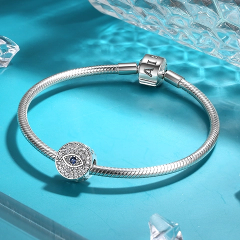Böser Blick Charm Perle 925 Sterling Silber Blau Weiß Zirkon Für DIY Armband Schmuckherstellung Retro Mode Damen