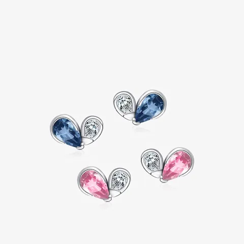 Orecchini A Lobo Cuore In Argento Sterling 925 Per Donna Con Zircone Blu Rosa Taglio A Pera Ala Di Farfalla Gioielli
