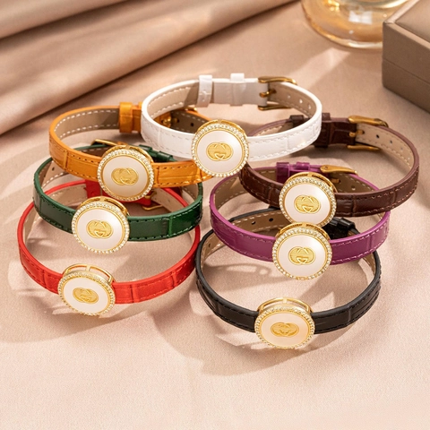Lederarmband Krokodilmuster Edelstahl Schnalle Perlmutt Anhänger Strass Einlage Eleganter Schmuck Frauen