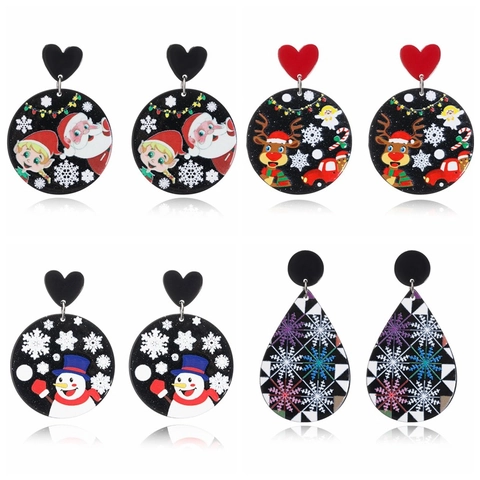 Weihnachten Hänger Ohrringe Acryl Bedruckt Weihnachtsmann Schneemann Rentier Festlicher Feiertagsschmuck Für Damen