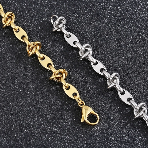 Collar De Cadena De Eslabones Marinos De Acero Inoxidable Con Diseño De Nudo Estilo Grano De Café Minimalista Para Mujer Joyería