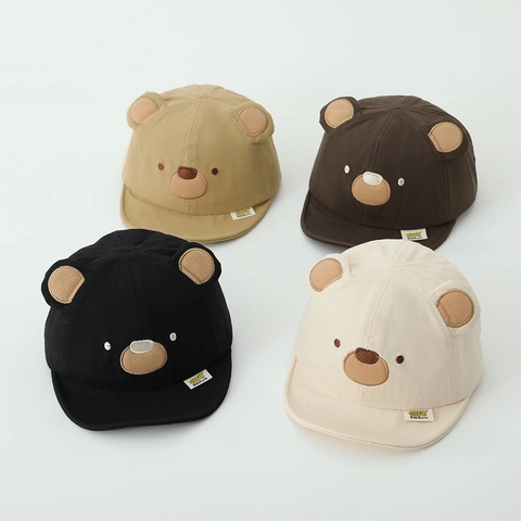 Baby Baseball Cap Soft Peaked Cotton Bear Ears Embroidery Cute Sun Hat For Toddler Infant Boys Girls