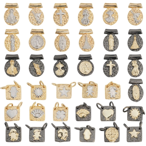 Vintage Religiöse Anhänger Zweifarbige Kupfer Charms Für DIY Schmuckherstellung Jungfrau Maria Kreuz Herz Stern Gehämmerte Optik