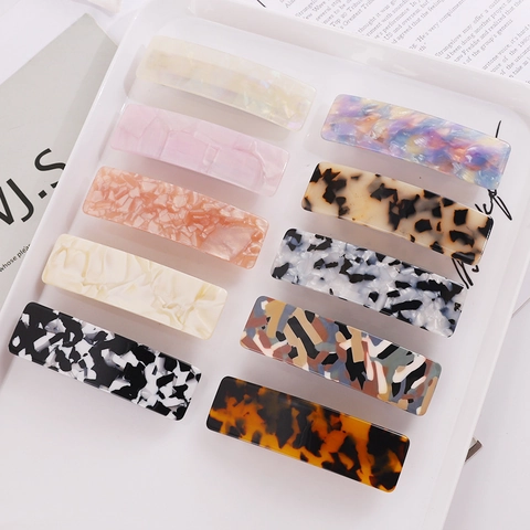 Rechthoekige Acetaat Haarspelden Marmer Schildpad Patroon Veer Barrette Eenvoudig Elegant Haaraccessoire Vrouwen Meisjes