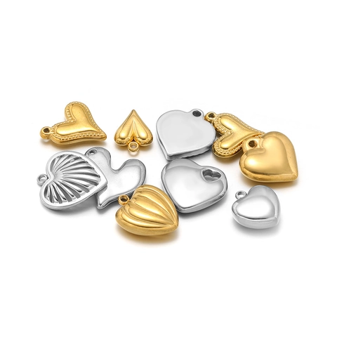 Stainless Steel Heart Pendants For Jewelry Making DIY 18K Gold Plated Heart Charms For Necklace Bracelet Making Findings