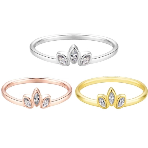 Marquise-Schliff Zirkonia Ring 925 Sterling Silber Blatt Krone Minimalistischer Eleganter Schmuck Für Frauen
