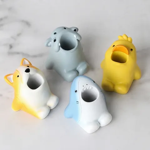 Cartoon Animal Nail Drill Bit Holder Resin Desktop Organizer Storage Ornament Manicure Tool Corgi Shark Hippo Decor