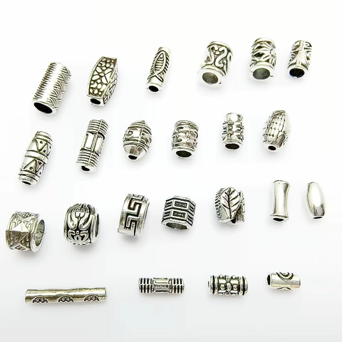Retro Antiek Zilver Legering Grote Gat Perlen Gesneden Buis Vat Stijl Voor DIY Sieraden Armband Ketting