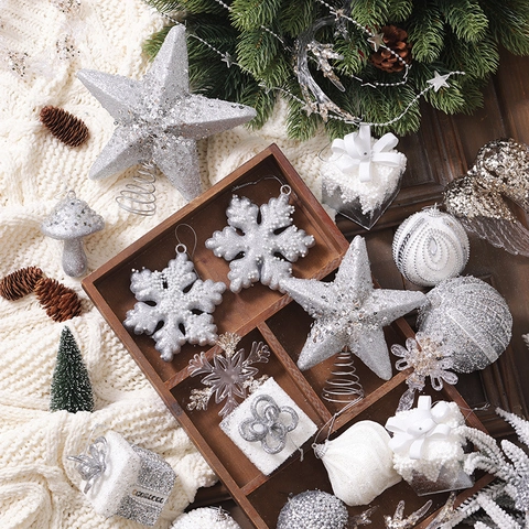 Addobbi Natalizi Appesi Glitter Schiuma Decorazione Albero Champagne Oro Argento Palla Stella Fungo Bastone Fiocco