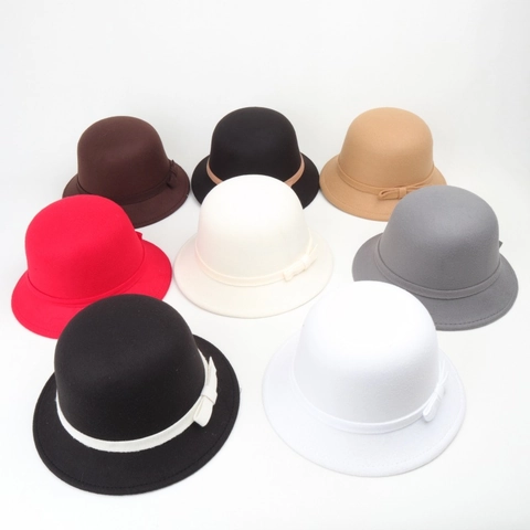 Women Cloche Hat French Retro Dome Bow Ribbon Polyester Warm Elegant Dress Hat