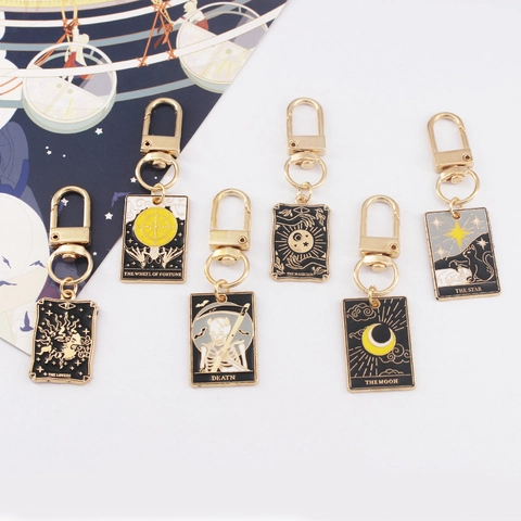 Tarot Card Keychain Metal Enamel Bag Charm Mystic The Lovers Star Moon Magician Fortune Accessory Gift