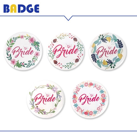 Floral Wreath Design Wedding Badges Tinplate Pins For Bachelorette Party Bridal Shower Bride And Team Bride Decoration