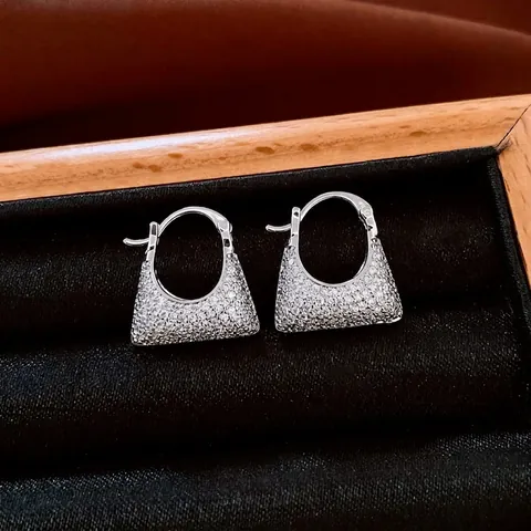 Orecchini A Cerchio A Forma Di Borsa Rame Con Zirconi Geometrico Trapezio Gioielli Di Moda Di Lusso Per Donna