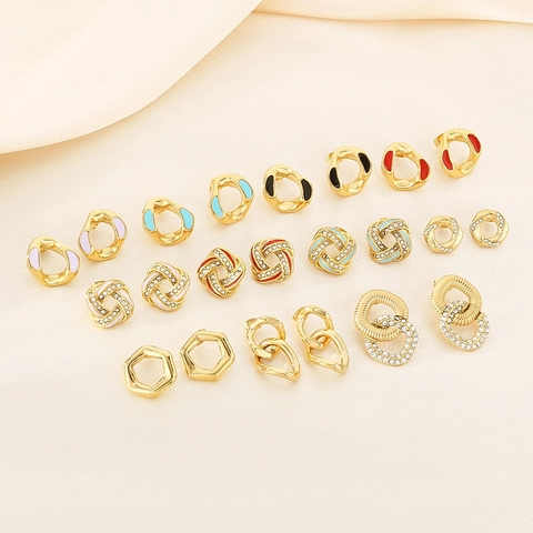 Elegant Stainless Steel Rhinestone Enamel Geometric Earrings Fashion Square Cross Intertwined Stud Earrings For Women Jewelry Gift