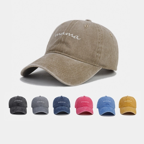 Casquette De Baseball Broderie Lettre Mama Coton Lavé Rétro Distressed Vintage Ajustable Chapeau Soleil Femmes
