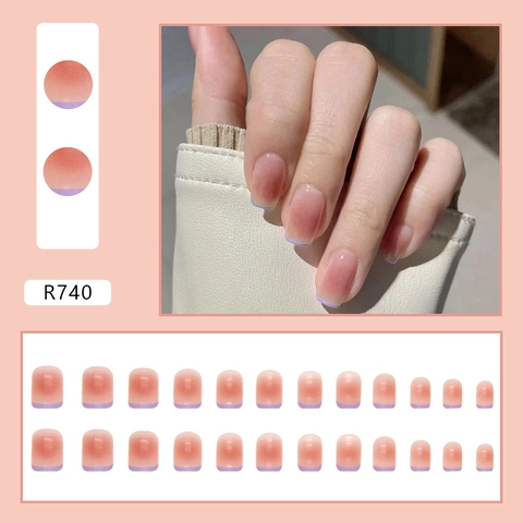 Square Press On Nails French Tip Light Purple Nude Pink Gradient Blush Style Artificial False Nails For Women