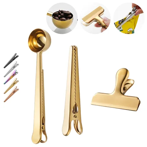 Clips De Sellado De Acero Inoxidable Y Cuchara De Café Pinzas Para Bolsas De Alimentos Resistentes A La Humedad Para Cocina Café