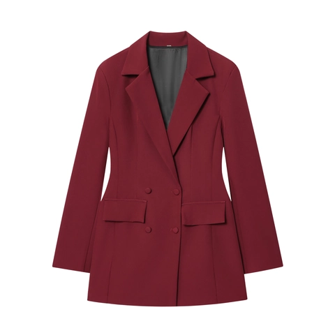 Damen Langarm Blazer Kleid Polyester Revers Schmale Passform Doppelreihig Mini Büro Party Einfarbig Elegant