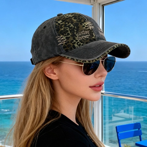 Casquette De Baseball Rétro En Coton Lavé Patch Imprimé Léopard Broderie Protection Solaire Style Street Réglable Femmes Hommes