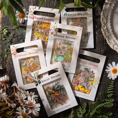 Vintage Planten PET Stickers Goudstempelen Bloemen Bladeren Decoratieve Scrapbooking Journaling DIY Materiaal Esthetisch Decor