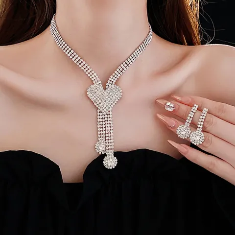 Rhinestone Necklace And Earrings Jewelry Alloy Heart Star Butterfly Tassel Luxury Party Fashion For Women