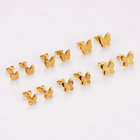 Vlinder Knopoorbellen 304 Roestvrij Staal Matte Afwerking Eenvoudige Zoete Stijl Goudkleurige Sieraden Voor Dames Meisjes