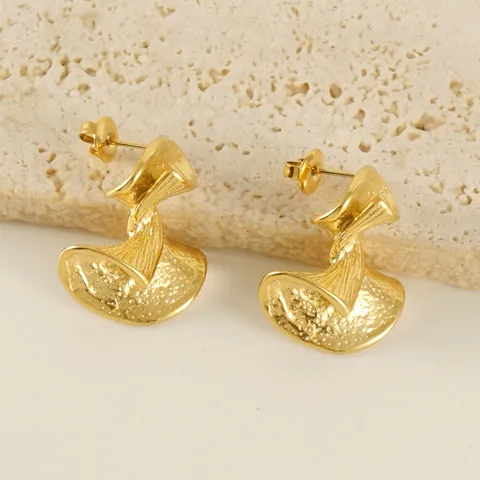 Irregular Stud Earrings 18K Gold Plated Stainless Steel Hammered Geometric Minimalist Artistic Design For Women