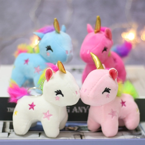Plush Unicorn Keychain Pendant Soft Stuffed Toy With Golden Horn Rainbow Mane And Star Embroidery Bag Charm For Kids