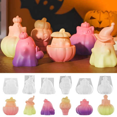 Halloween Kürbis Geist Silikonform DIY Handgefertigt 3D Kerze Seife Aromatherapie Harz Handwerk Küche Backen Dekoration