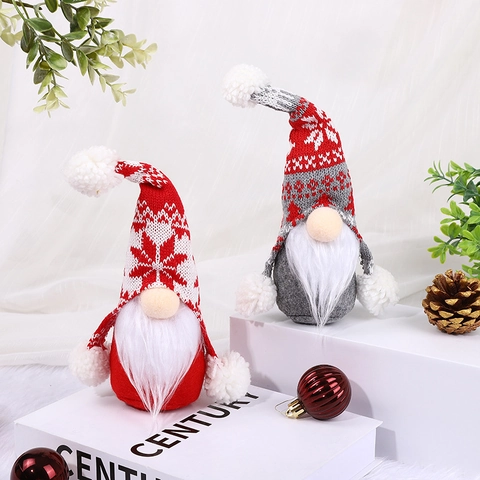 Weihnachtsgnome Gesichtlose Puppe Gestrickter Plüsch Schneeflockenmuster Desktop Ornament Feiertag Heimdekoration