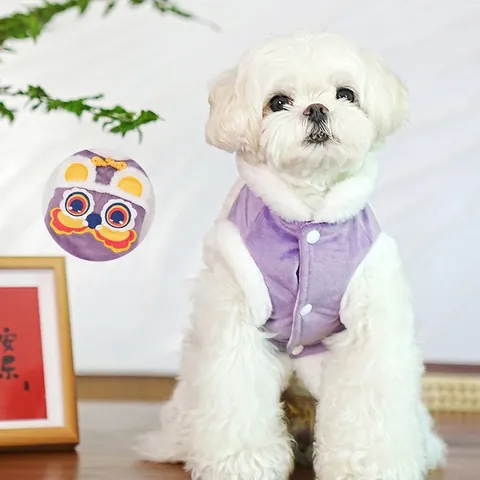 Chinese Lion Dance Pet Winter Vest Warm Polyester Velvet Embroidery New Year Festive Apparel For Small Dogs Cats