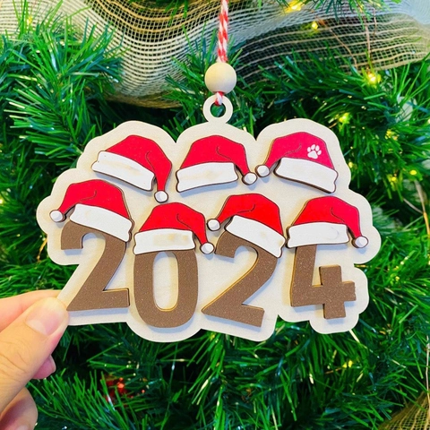 Weihnachtsschmuck 2024 Jahr Holzanhänger Weihnachtsmütze Design Für Feiertagsbaum Dekor Partybedarf