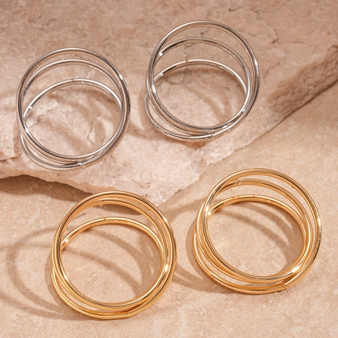 Pendientes De Aro De Triple Capa Retorcidos Geométricos Redondos Metal Con Poste De Plata De Ley 925 Moda Minimalista